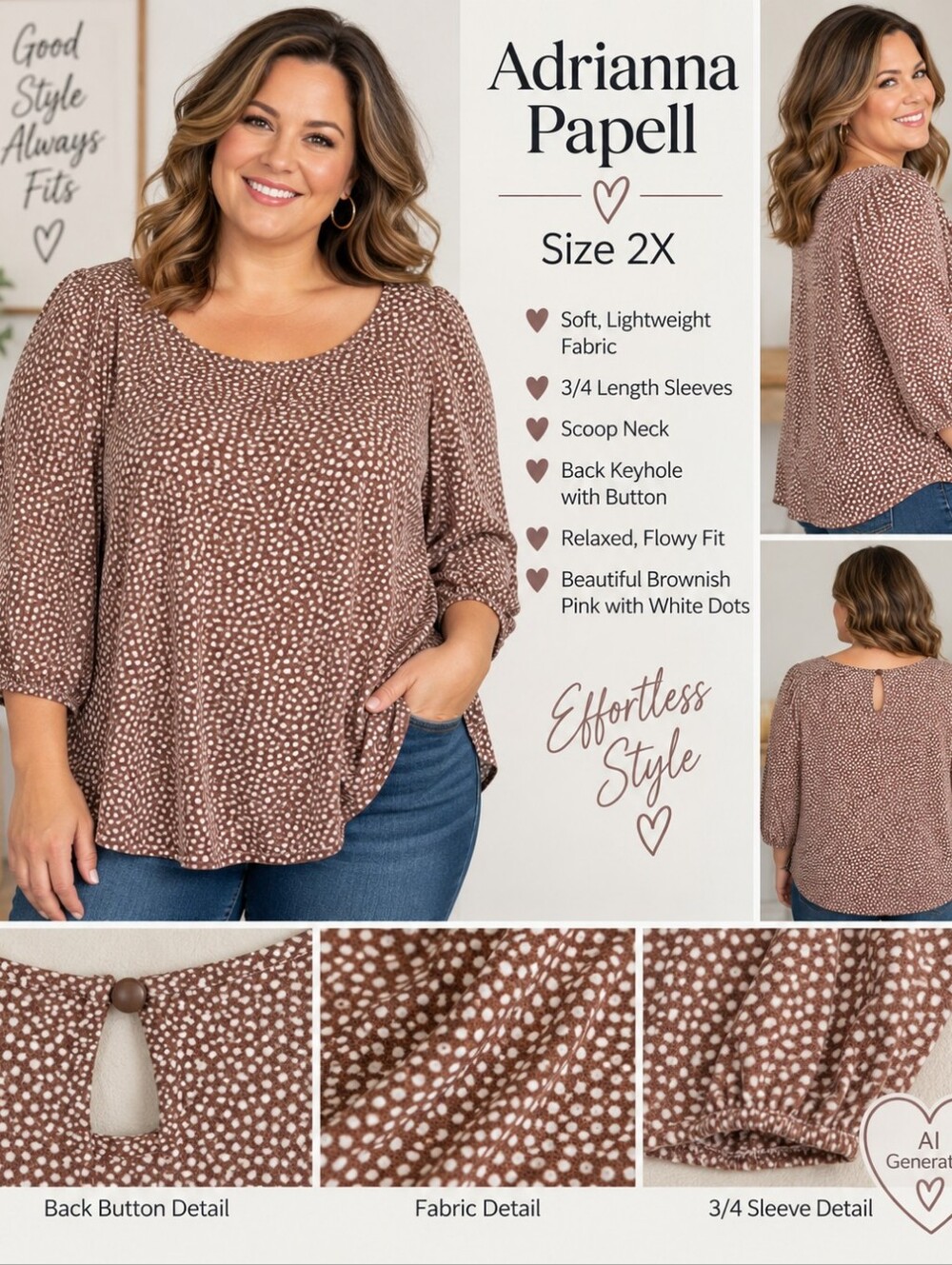 Adrianna Papell Flowy Blouse, Blush Color